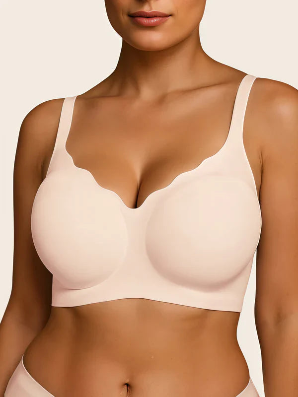 V Neck Scalloped Wireless Bra